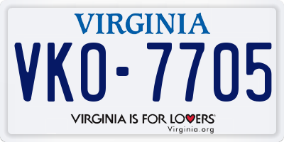 VA license plate VKO7705