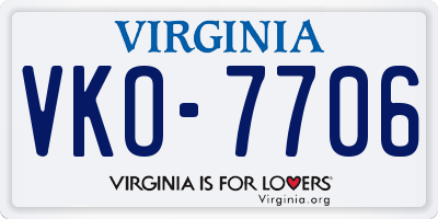 VA license plate VKO7706