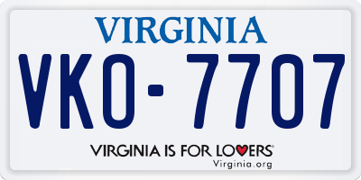 VA license plate VKO7707