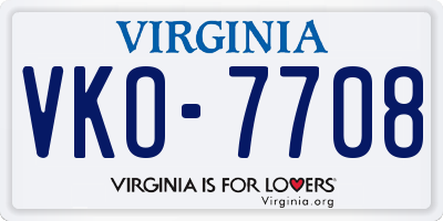 VA license plate VKO7708