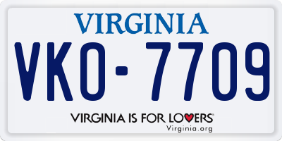 VA license plate VKO7709