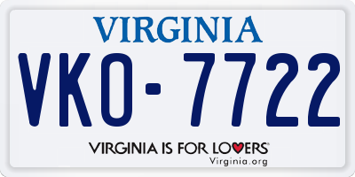 VA license plate VKO7722