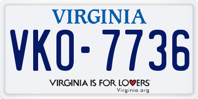 VA license plate VKO7736