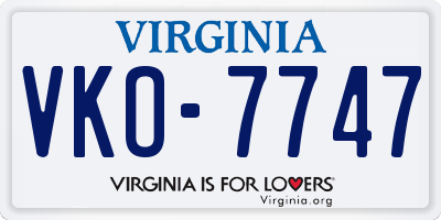 VA license plate VKO7747
