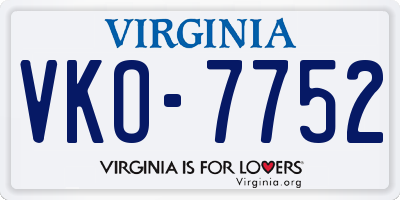VA license plate VKO7752