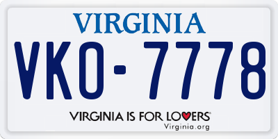 VA license plate VKO7778