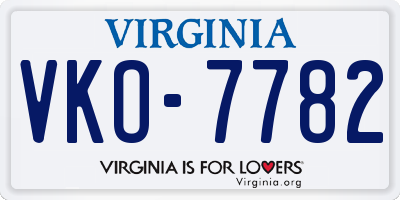 VA license plate VKO7782