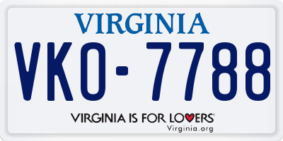 VA license plate VKO7788