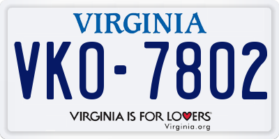VA license plate VKO7802