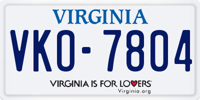VA license plate VKO7804