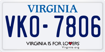 VA license plate VKO7806