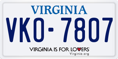 VA license plate VKO7807