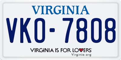VA license plate VKO7808
