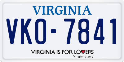 VA license plate VKO7841