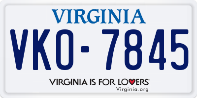 VA license plate VKO7845