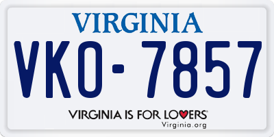 VA license plate VKO7857