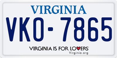 VA license plate VKO7865
