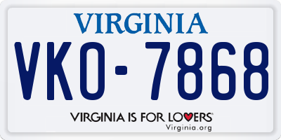 VA license plate VKO7868