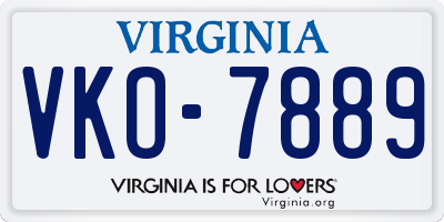 VA license plate VKO7889