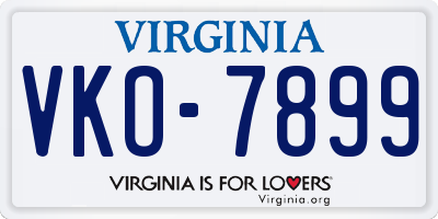 VA license plate VKO7899