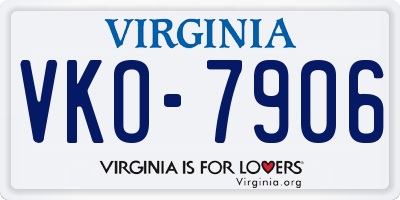 VA license plate VKO7906