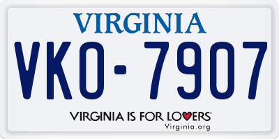 VA license plate VKO7907