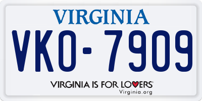 VA license plate VKO7909
