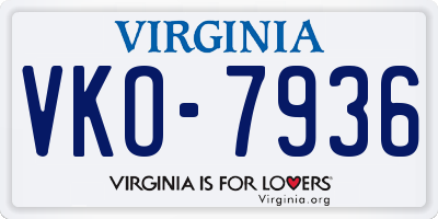 VA license plate VKO7936