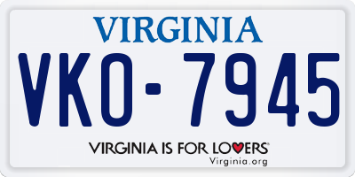VA license plate VKO7945