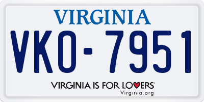 VA license plate VKO7951