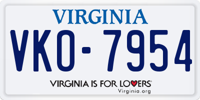 VA license plate VKO7954