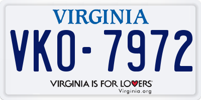VA license plate VKO7972