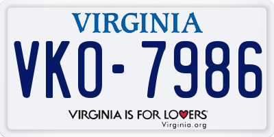 VA license plate VKO7986
