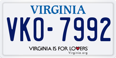 VA license plate VKO7992