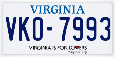 VA license plate VKO7993