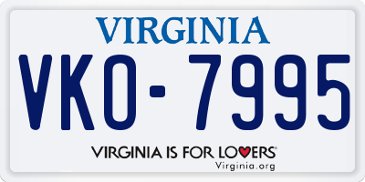 VA license plate VKO7995