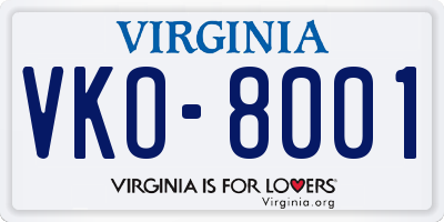 VA license plate VKO8001