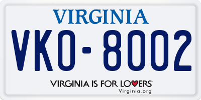 VA license plate VKO8002