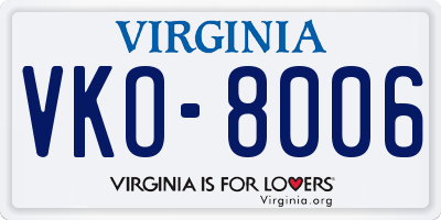 VA license plate VKO8006