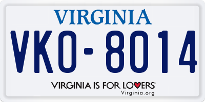 VA license plate VKO8014