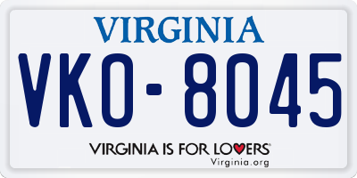 VA license plate VKO8045