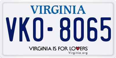 VA license plate VKO8065
