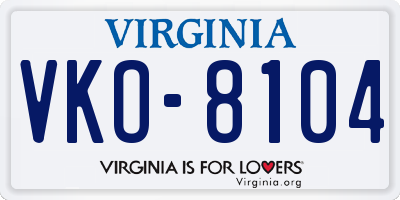 VA license plate VKO8104