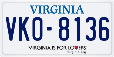 VA license plate VKO8136