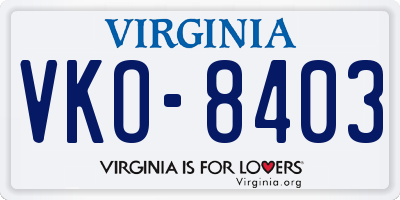 VA license plate VKO8403