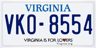VA license plate VKO8554
