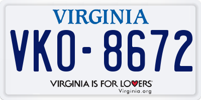 VA license plate VKO8672