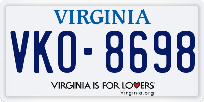 VA license plate VKO8698