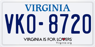VA license plate VKO8720