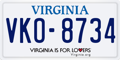 VA license plate VKO8734